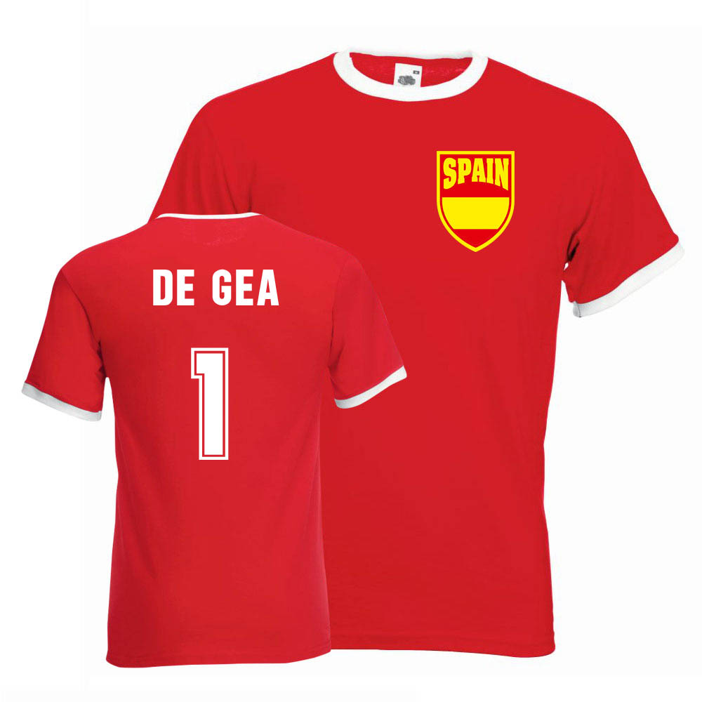 David De Gea Spain Ringer Tee (Red) Polyester Uksoccershop Men's Red Xxl