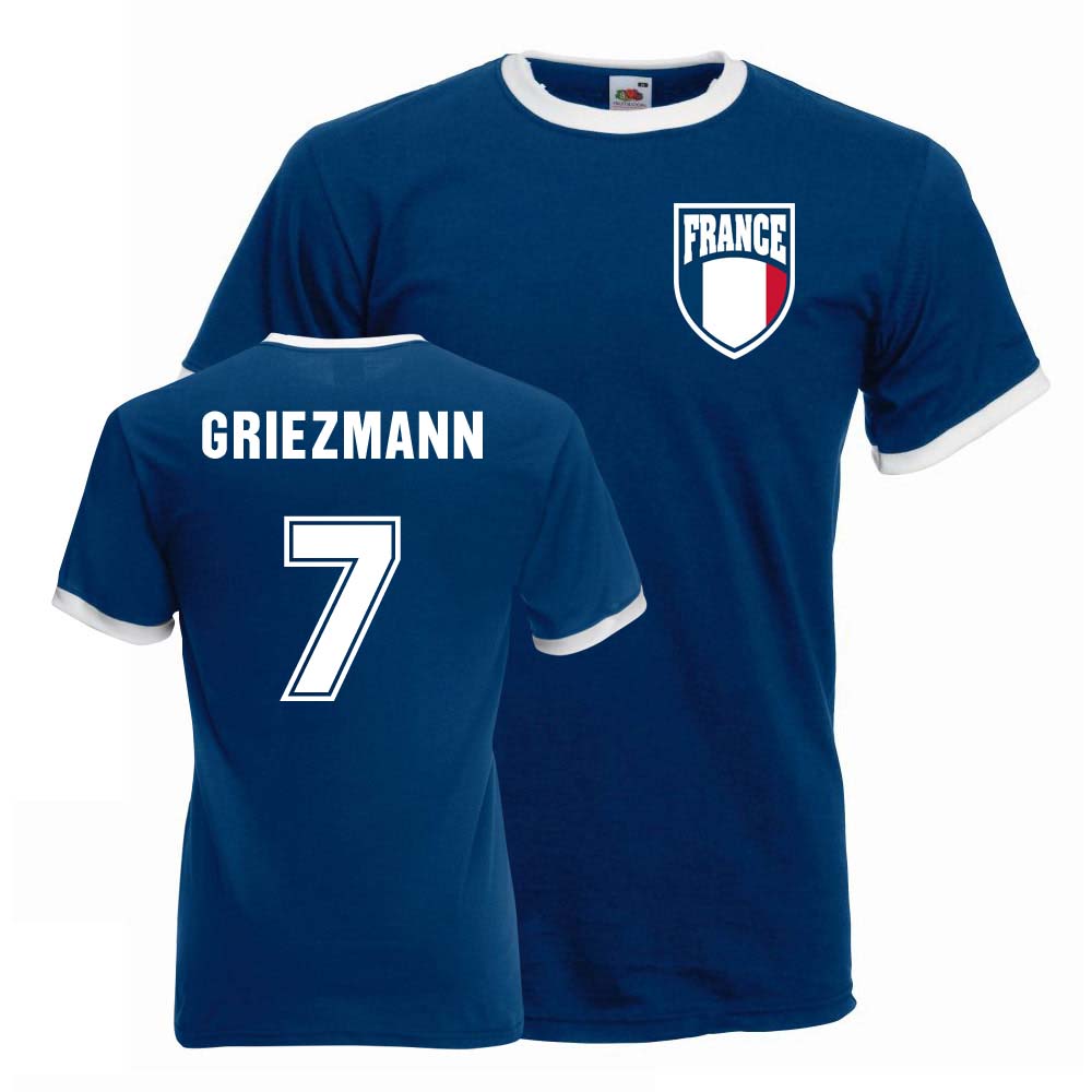 Antoine Griezmann France Ringer Tee (Blue) Polyester Uksoccershop Men's Blue Xxl