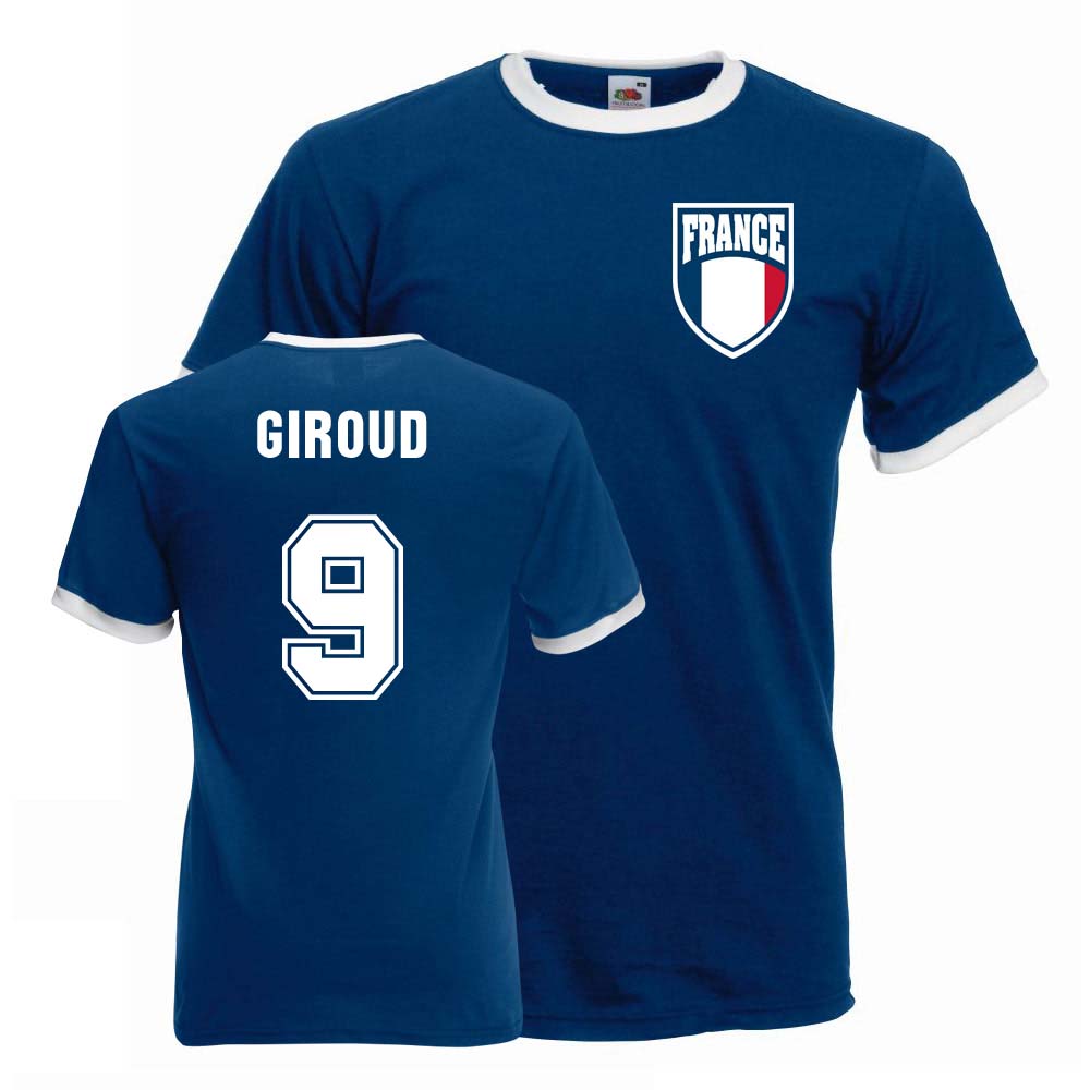 Olivier Giroud France Ringer Tee (Blue) Polyester Uksoccershop Men's Blue Large