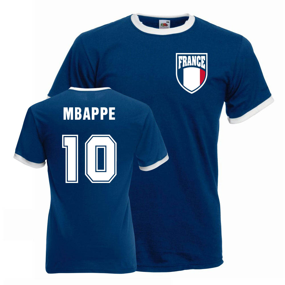 Kylian Mbappe France Ringer Tee (Blue) Polyester Uksoccershop Men's Blue Xxl
