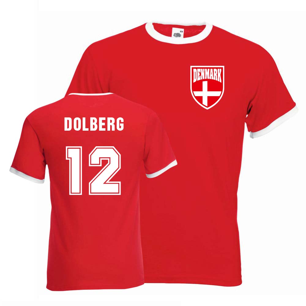 Kasper Dolberg Denmark Ringer Tee (Red) Polyester Uksoccershop Men's Red Medium