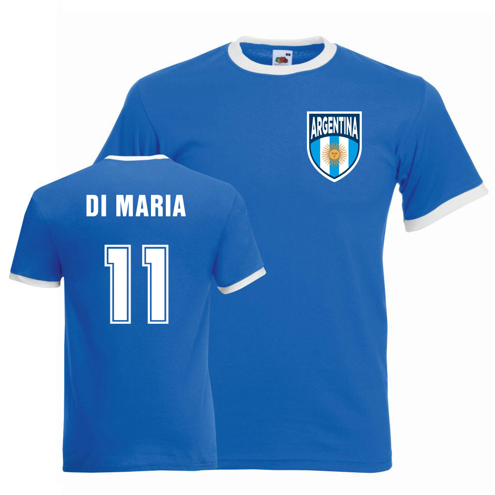 Angel Di Maria Argentina Ringer Tee (Blue) Polyester Uksoccershop Men's Blue Small