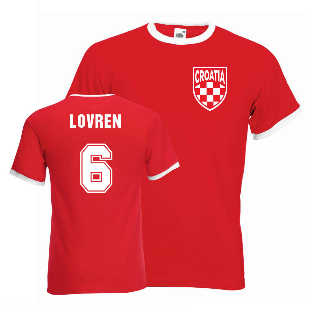 Dejan Lovren Croatia Ringer Tee (Red) Polyester Uksoccershop Men's Red Large