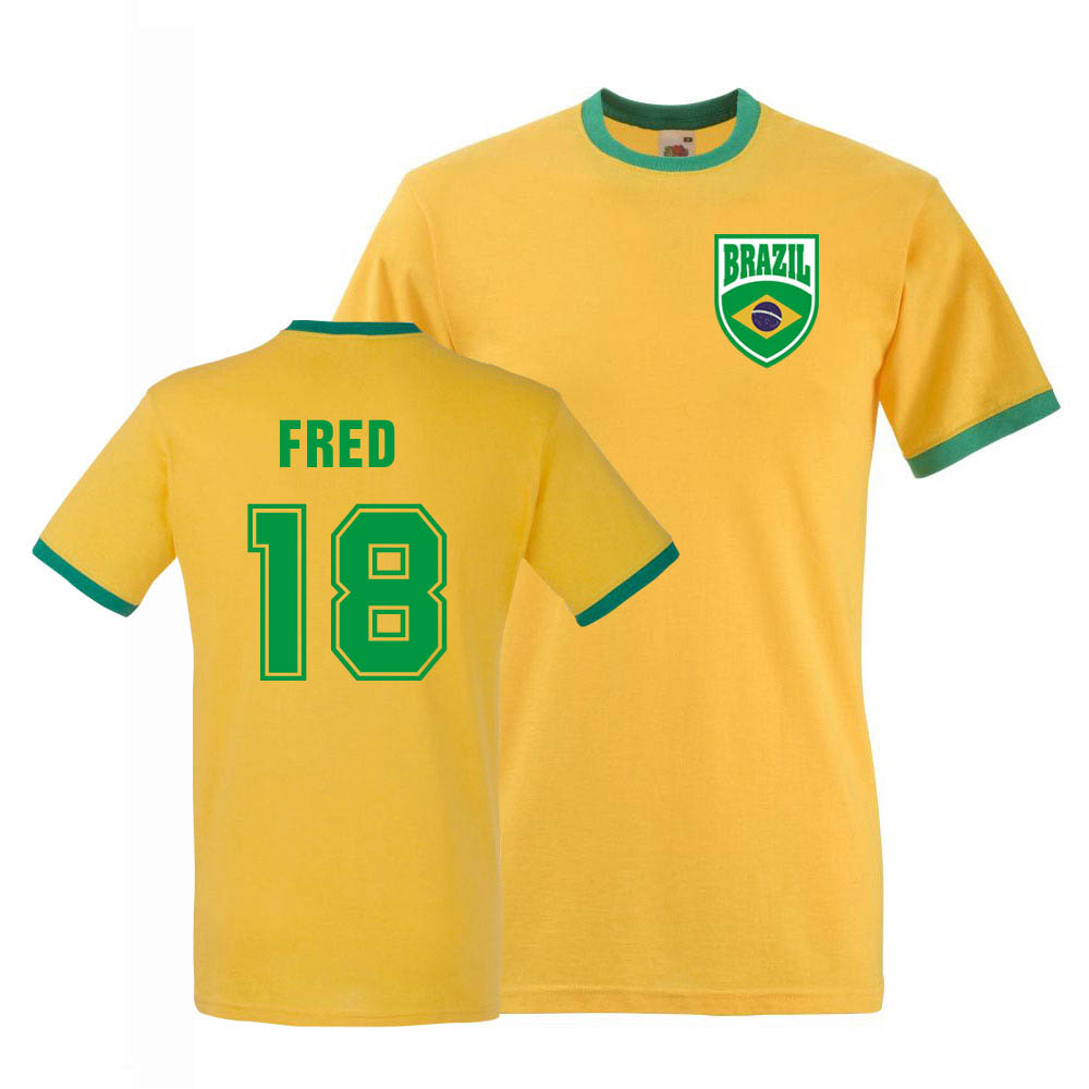 Fred Brazil Ringer Tee (Yellow) Polyester Uksoccershop Men's Yellow Medium