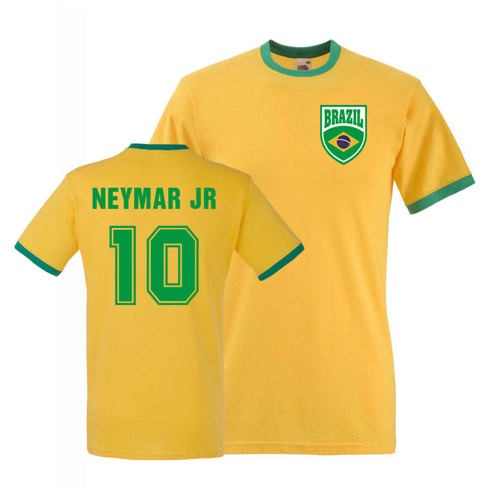 Neymar Jr Brazil Ringer Tee (Yellow) Polyester Uksoccershop Men's Yellow Xxl