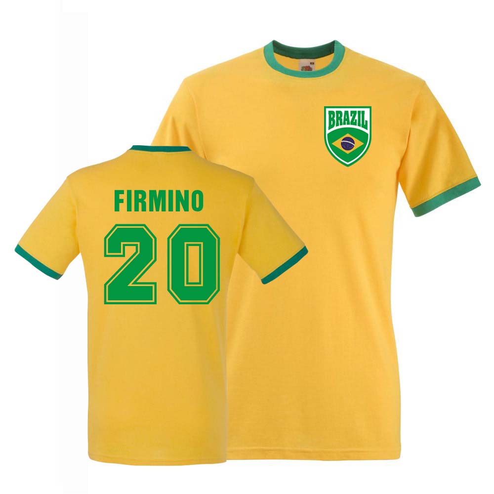 Roberto Firmino Brazil Ringer Tee (Yellow) Polyester Uksoccershop Men's Yellow Medium