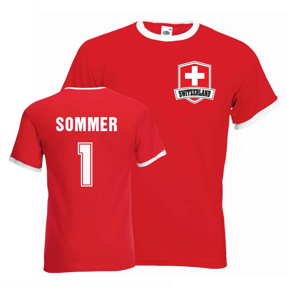 Yann Sommer Switzerland Ringer Tee (Red) Polyester Uksoccershop Men's Red Xxl