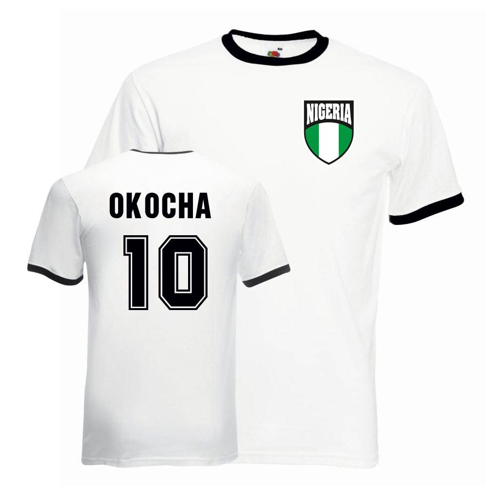 Jay-Jay Okocha Nigeria Ringer Tee (White-) Polyester Uksoccershop Men's Black Xxl