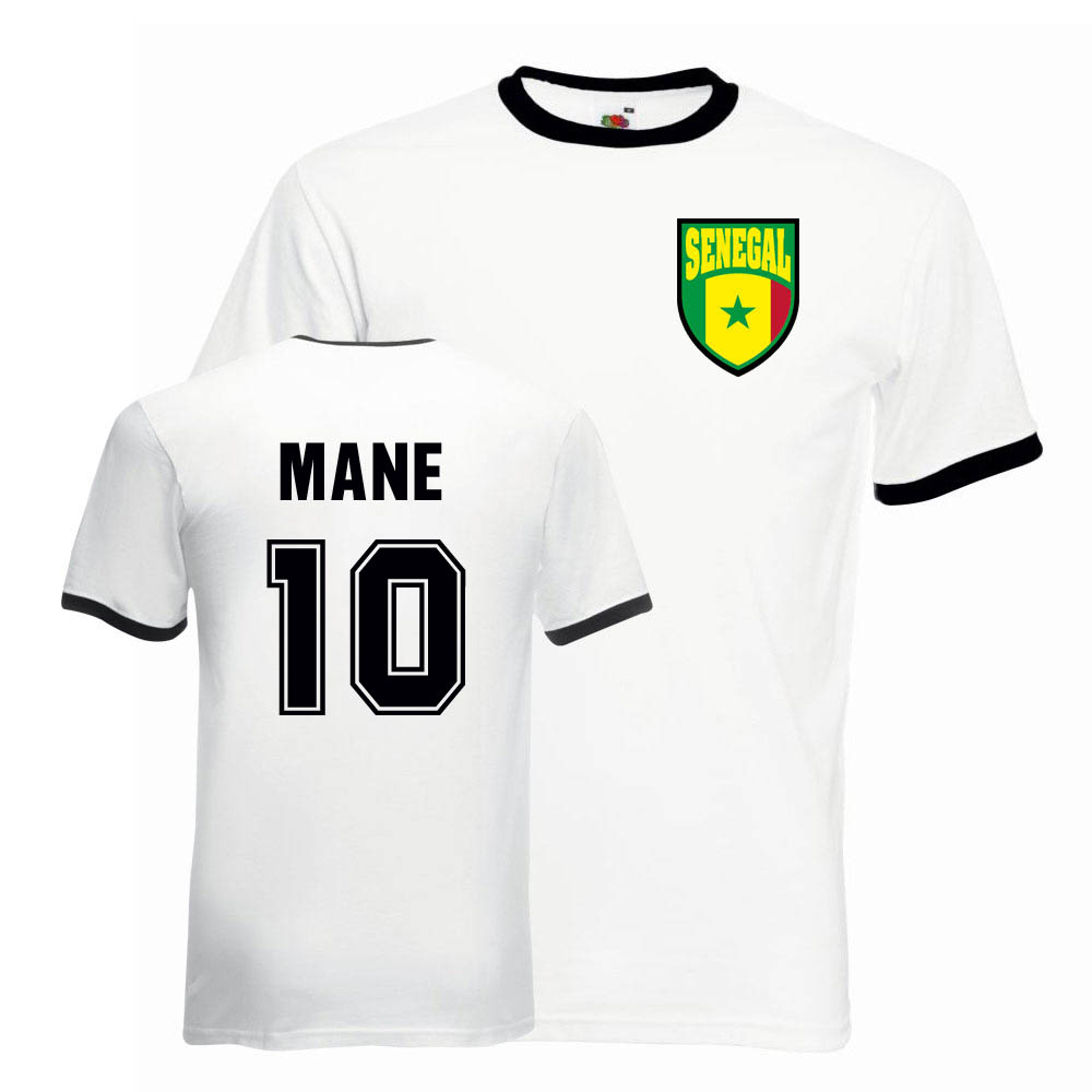 Sadio Mane Senegal Ringer Tee (White-) Polyester Uksoccershop Men's Black Extra Large