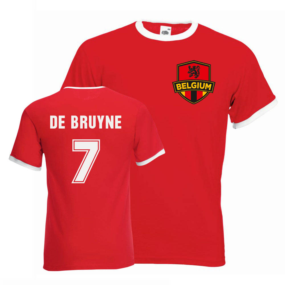 Kevin De Bruyne Belgium Ringer Tee (Red) Polyester Uksoccershop Men's Red Medium