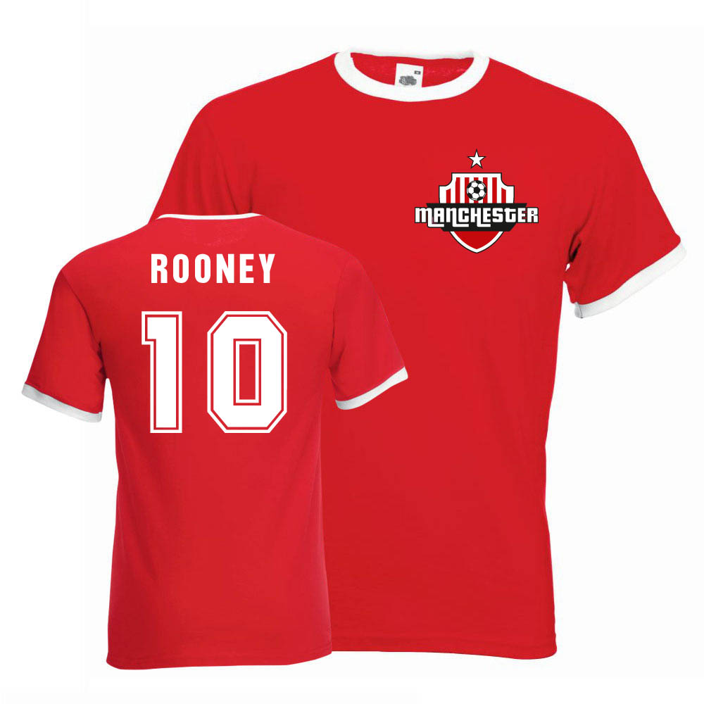 Wayne Rooney Man Utd Ringer Tee (Red) Polyester Manchester United Uksoccershop Men's Red Xxl
