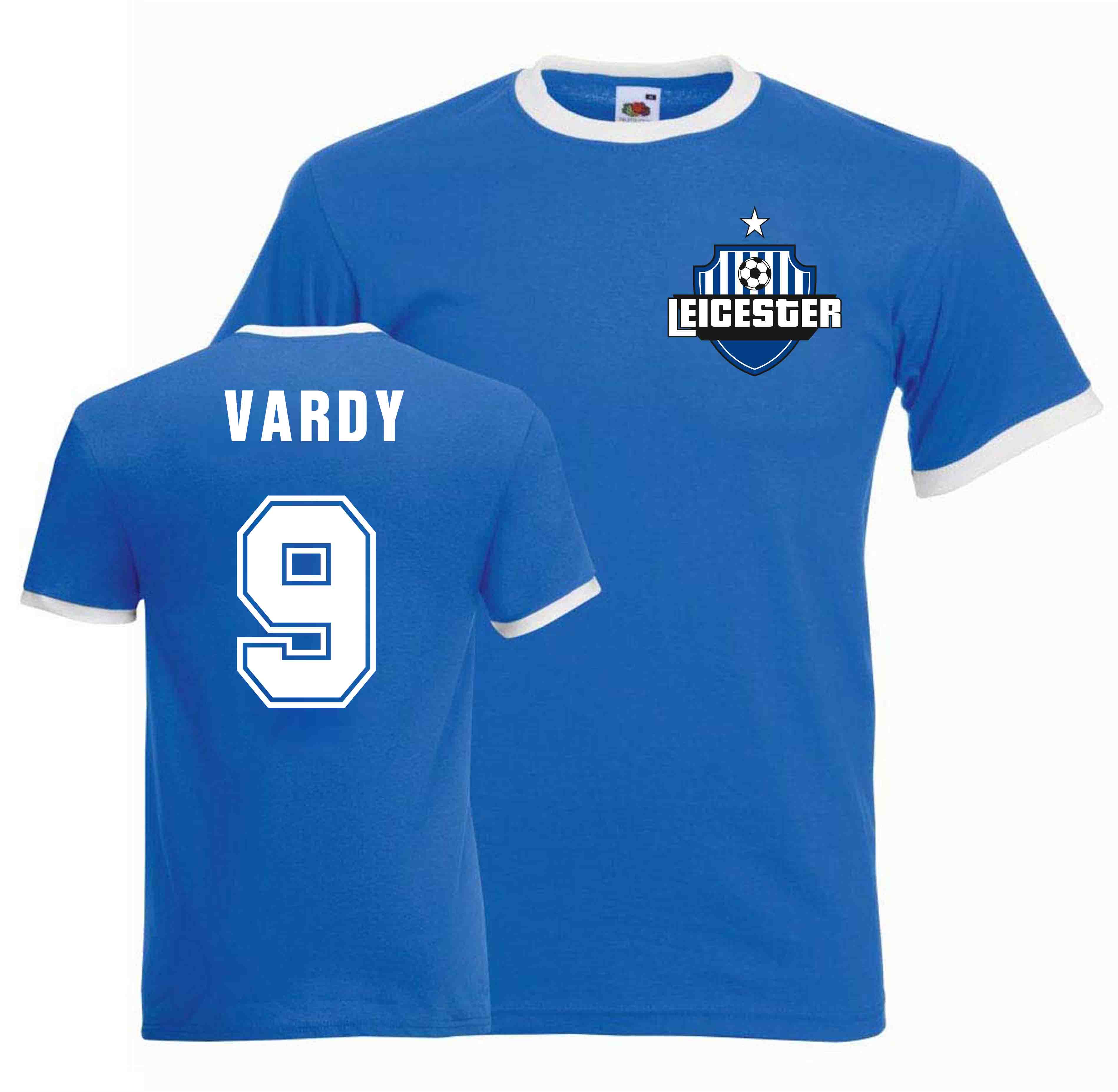 Jamie Vardy Leicester Ringer Tee (Blue) Polyester Uksoccershop Men's Blue Xxl