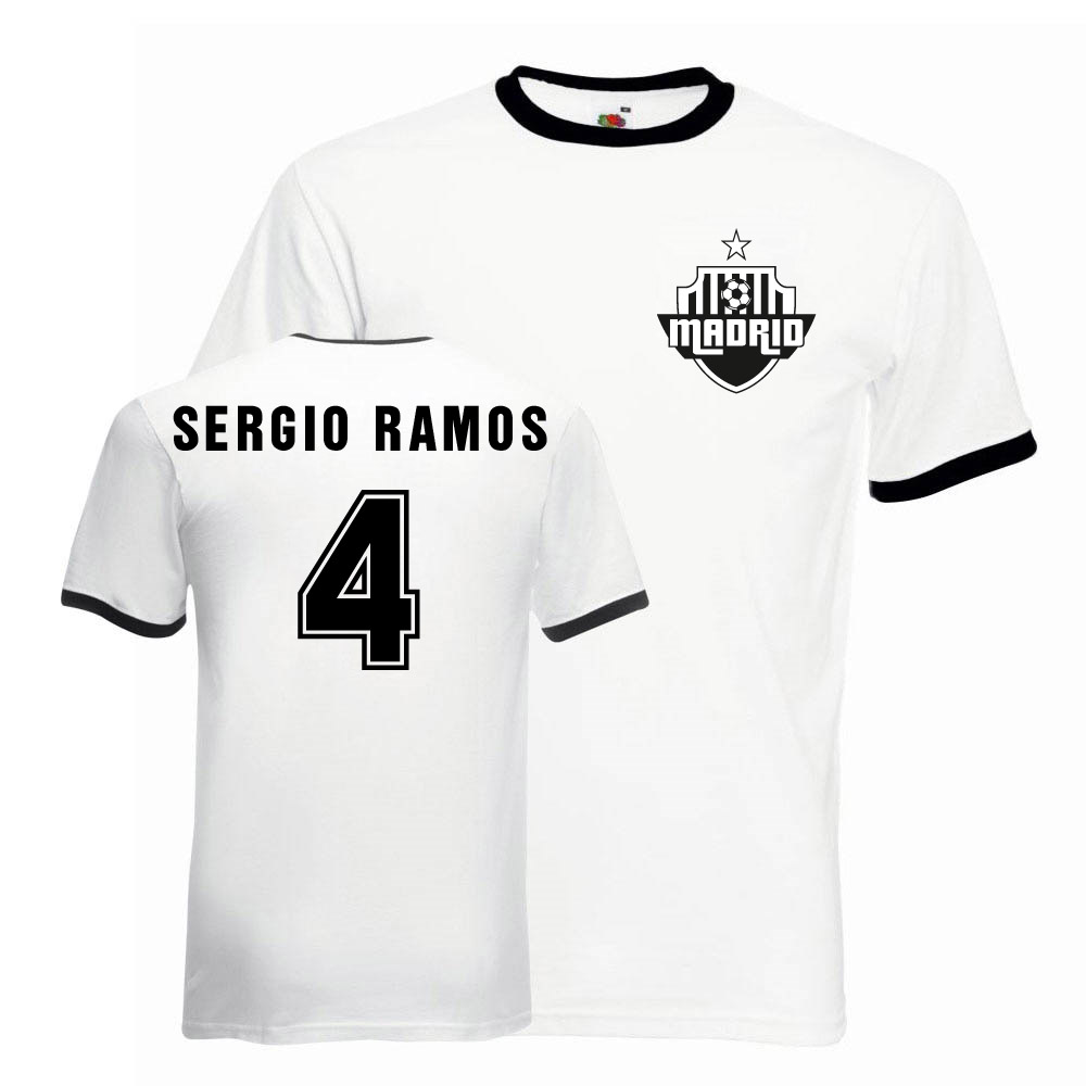 Sergio Ramos Real Madrid Ringer Tee (White-) Polyester Uksoccershop Men's Black Xxl