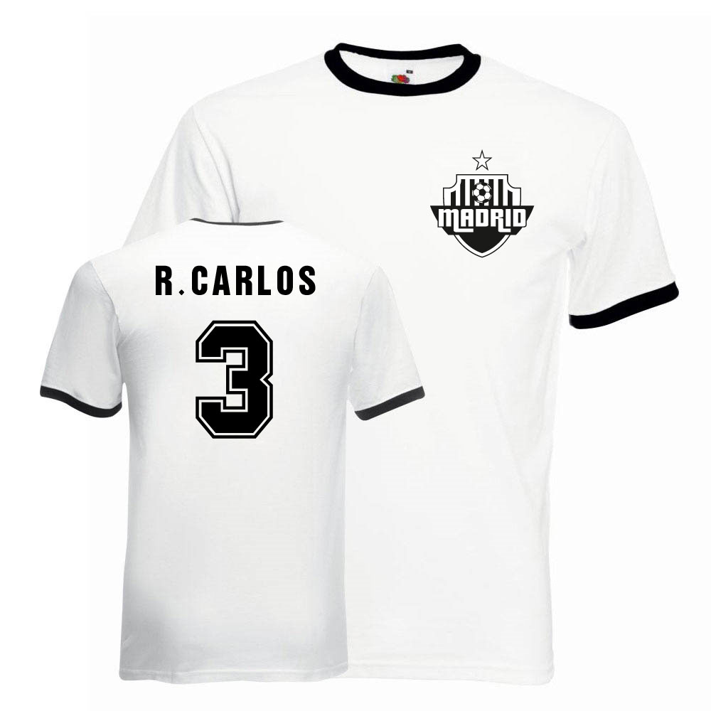 Roberto Carlos Real Madrid Ringer Tee (White-) Polyester Uksoccershop Men's Black Large
