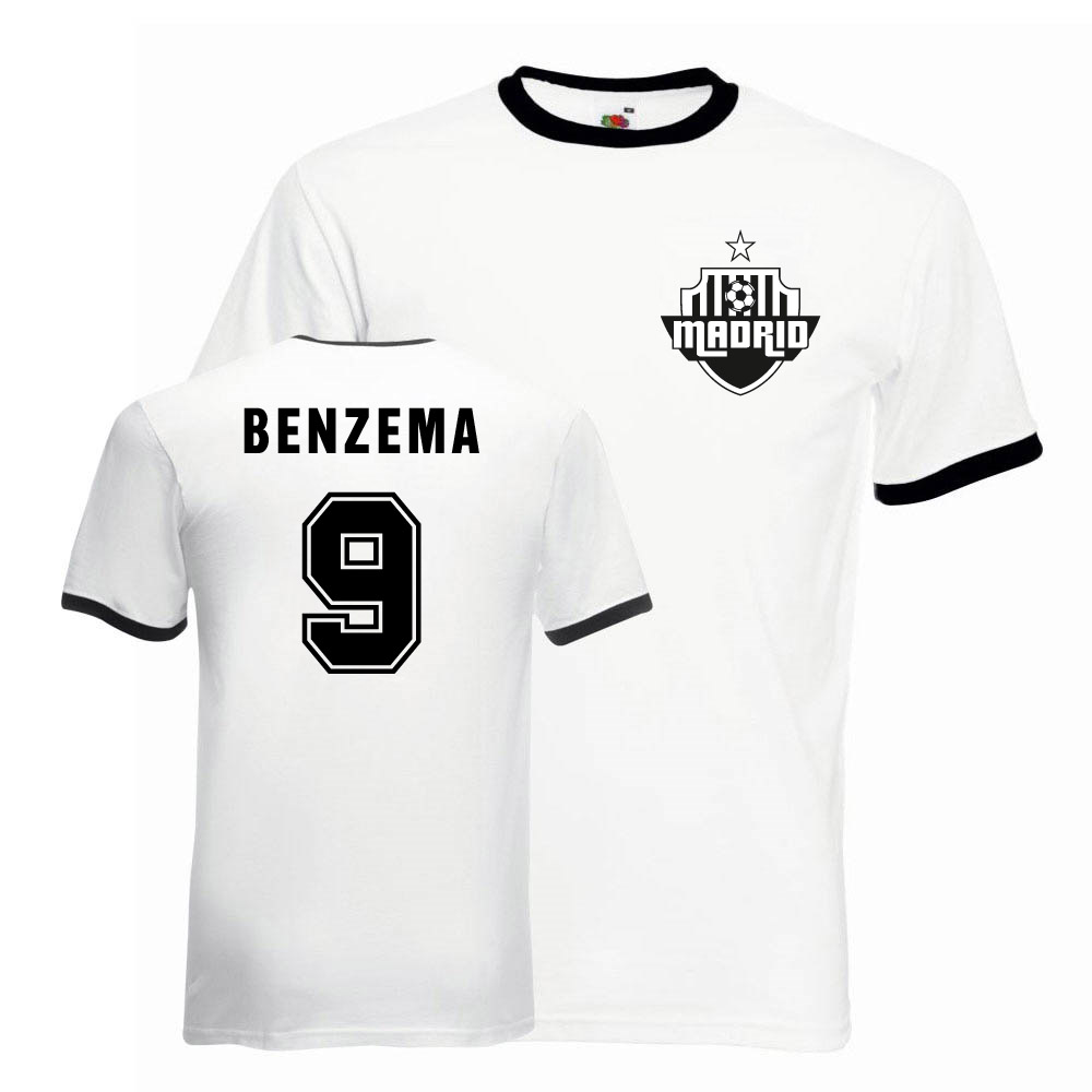 Karim Benzema Real Madrid Ringer Tee (White-) Polyester Uksoccershop Men's Black Extra Large