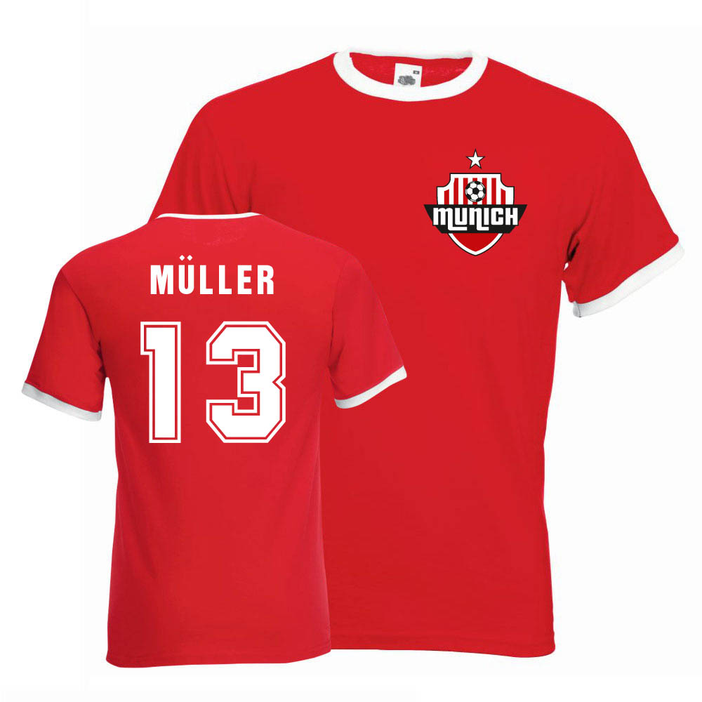 Thomas Muller Bayern Munich Ringer Tee (Red) Polyester Uksoccershop Men's Red Large