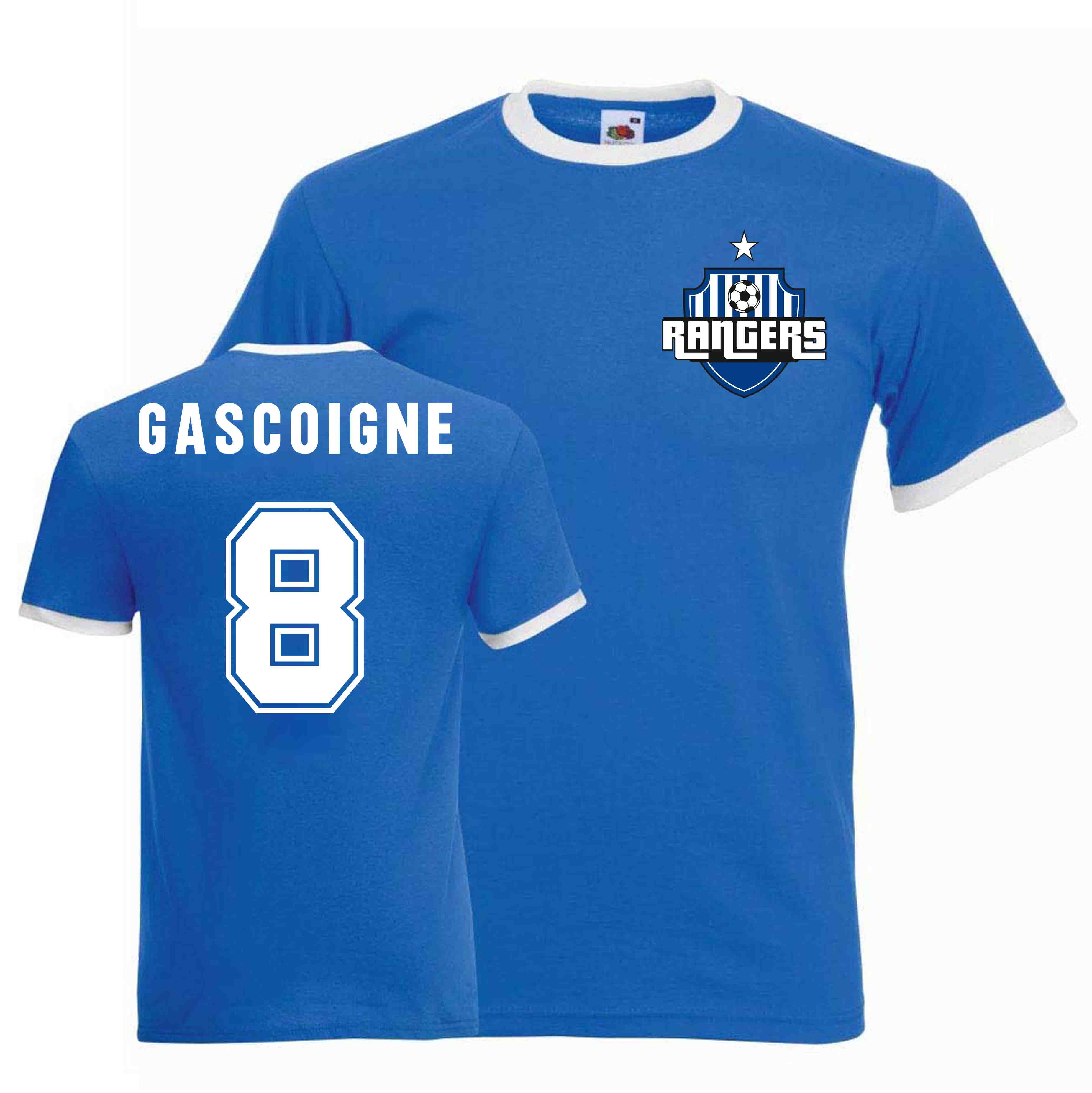 Paul Gascoigne Rangers Ringer Tee (Blue) Polyester Uksoccershop Men's Blue Xxl