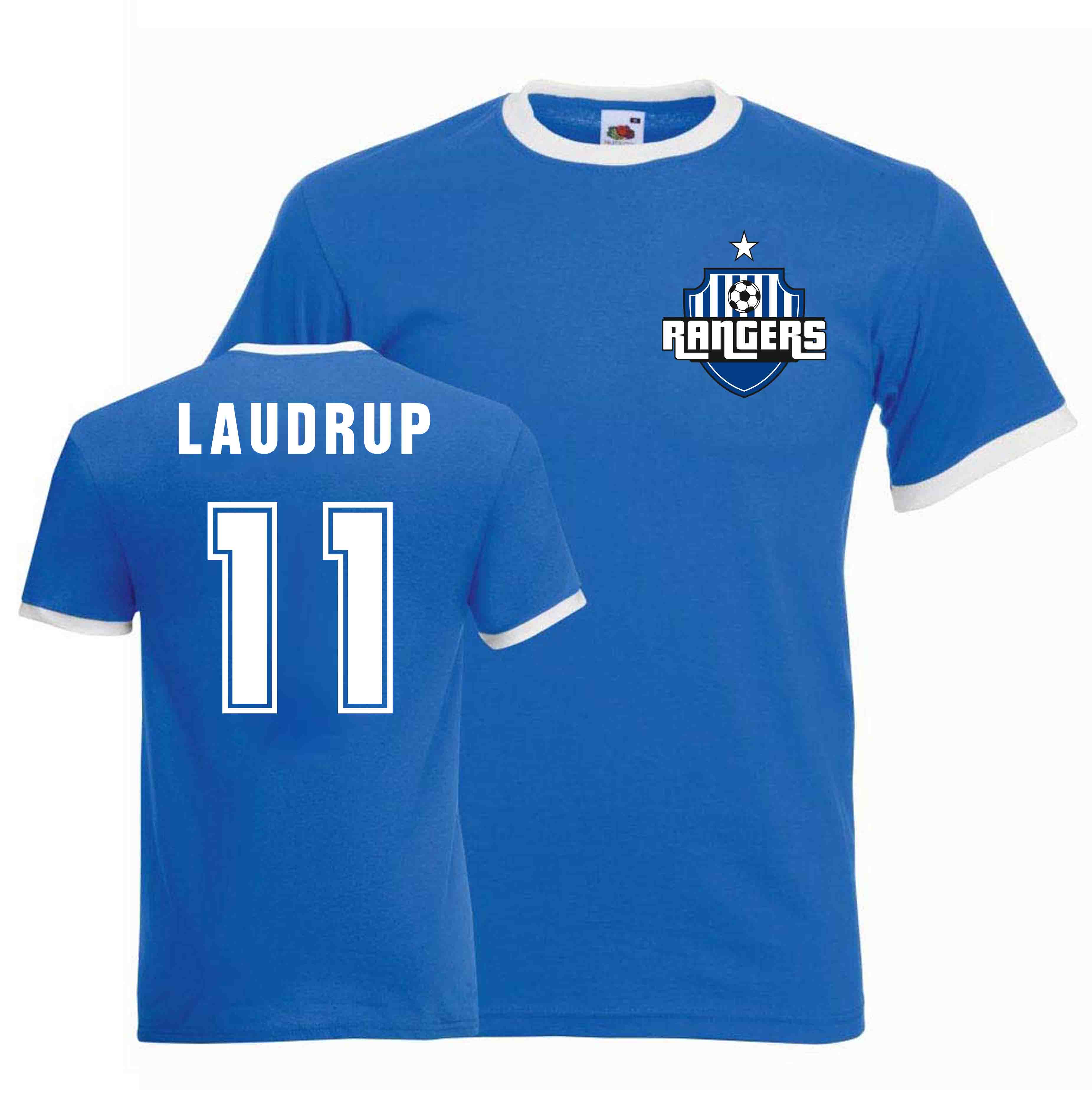 Brian Laudrup Rangers Ringer Tee (Blue) Polyester Uksoccershop Men's Blue Xxl