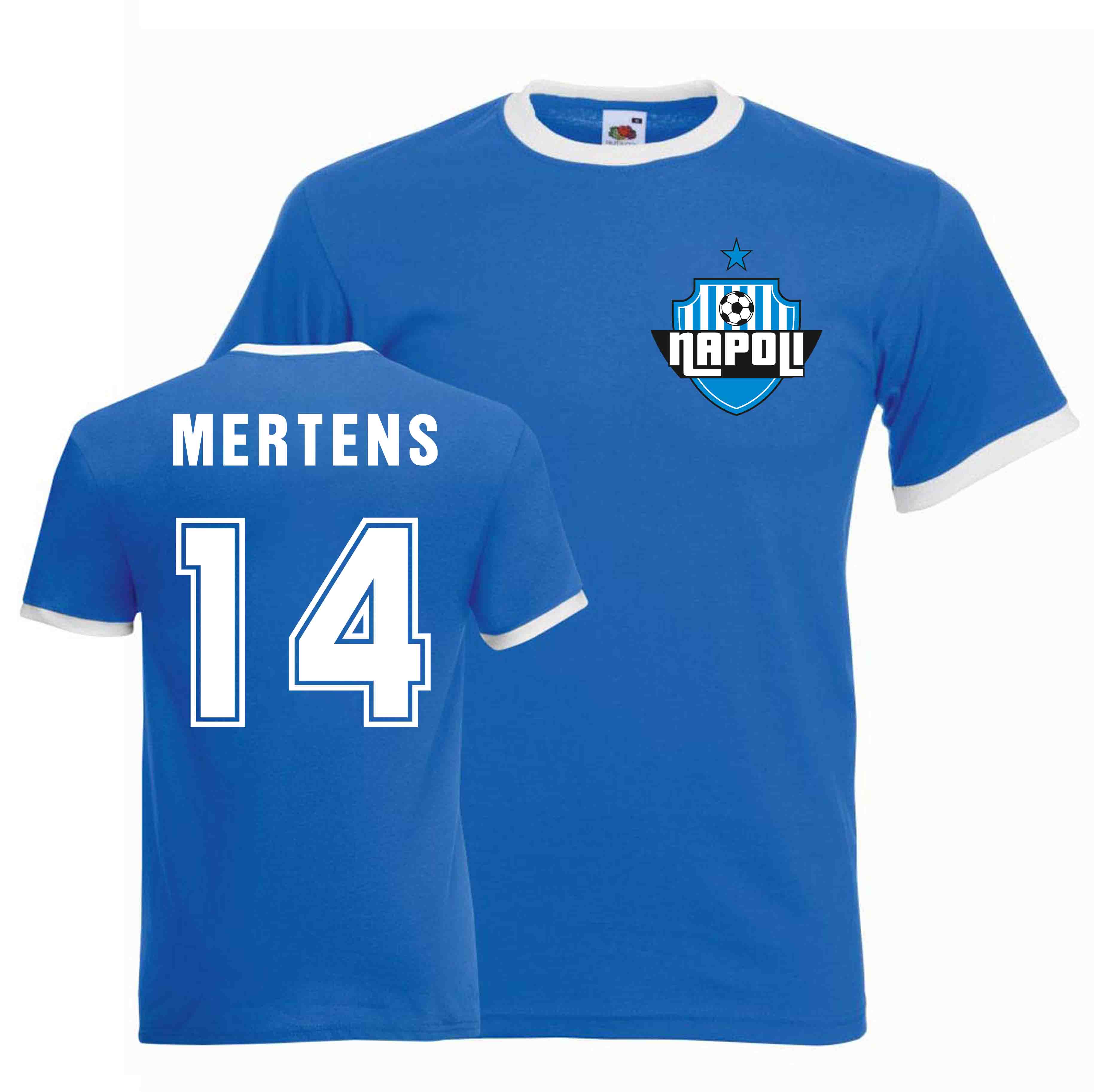 Dries Mertens Napoli Ringer Tee (Blue) Polyester Uksoccershop Men's Blue Xxl