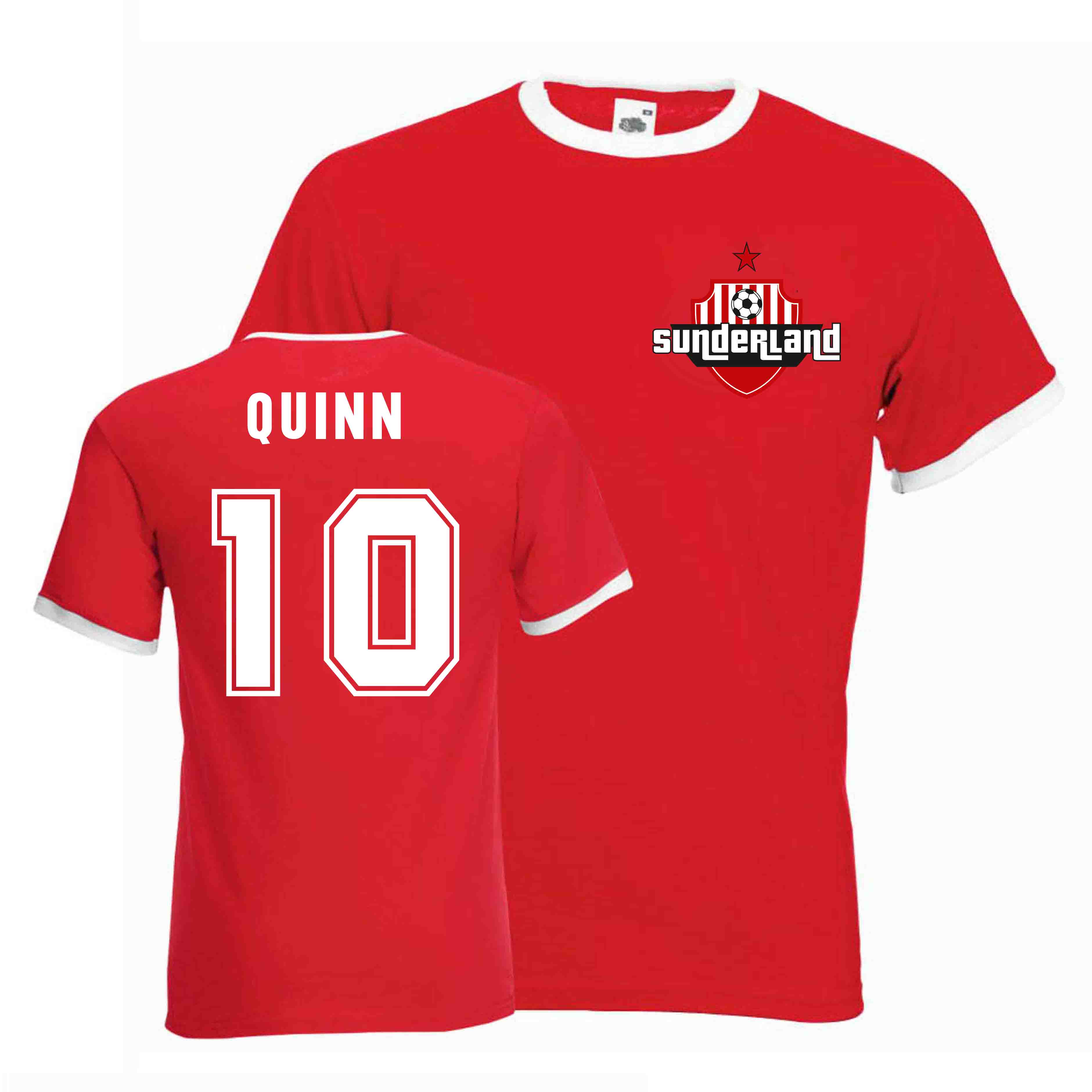 Niall Quinn Sunderland Ringer Tee (Red) Polyester Uksoccershop Men's Red Extra Large