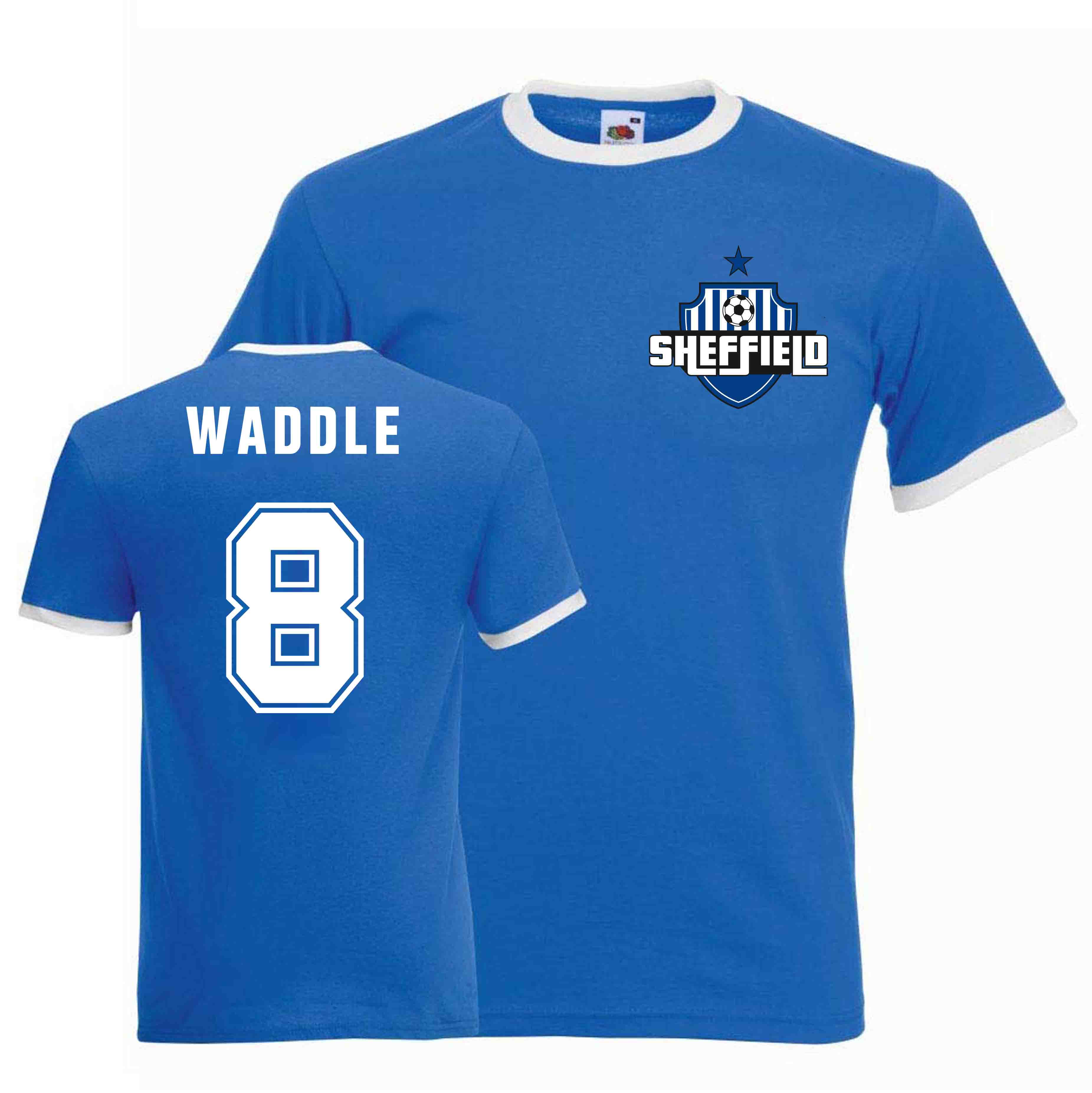 Chris Waddle Sheffield Wednesday Ringer Tee (Blue) Polyester Uksoccershop Men's Blue Small