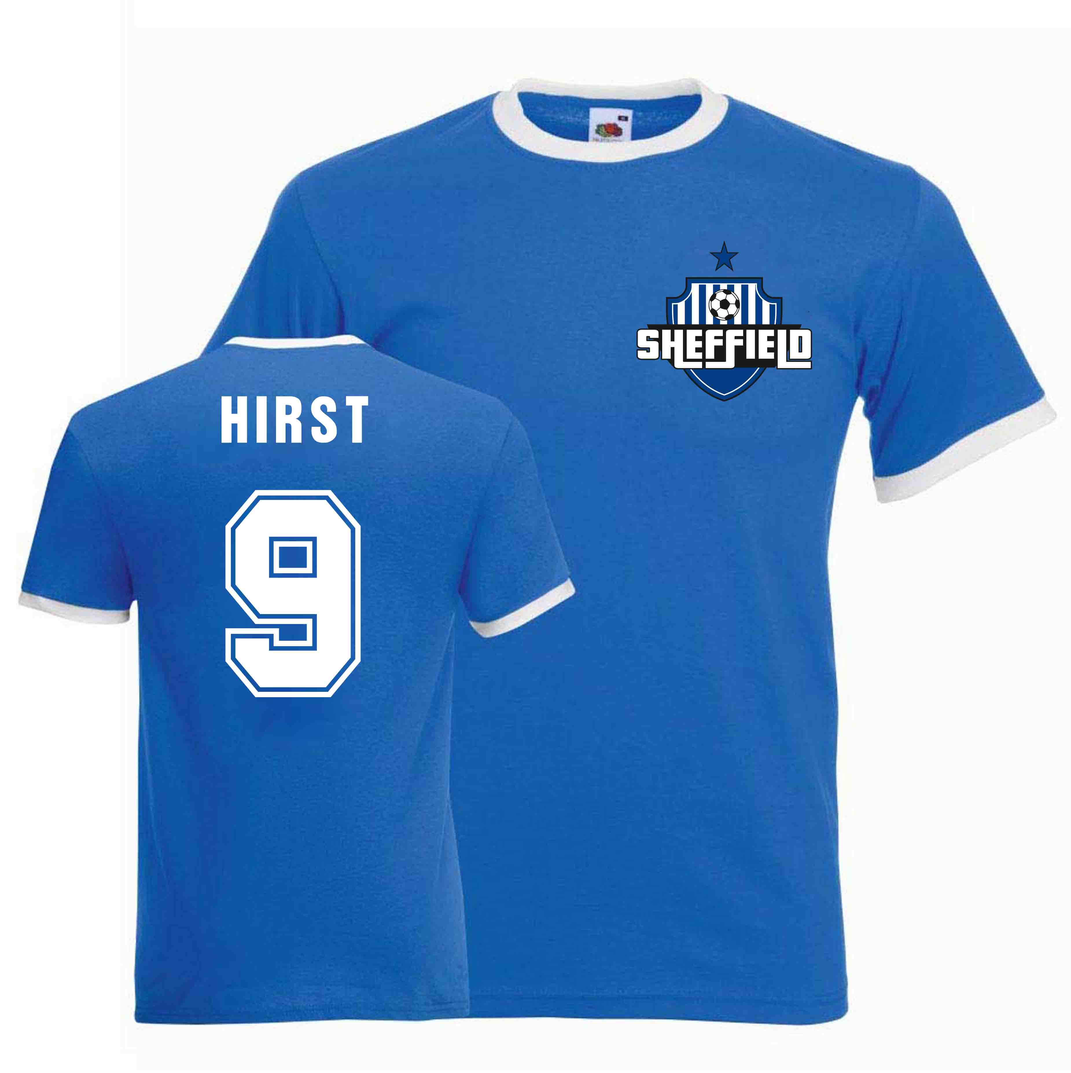 David Hirst Sheffield Wednesday Ringer Tee (Blue) Polyester Uksoccershop Men's Blue Large