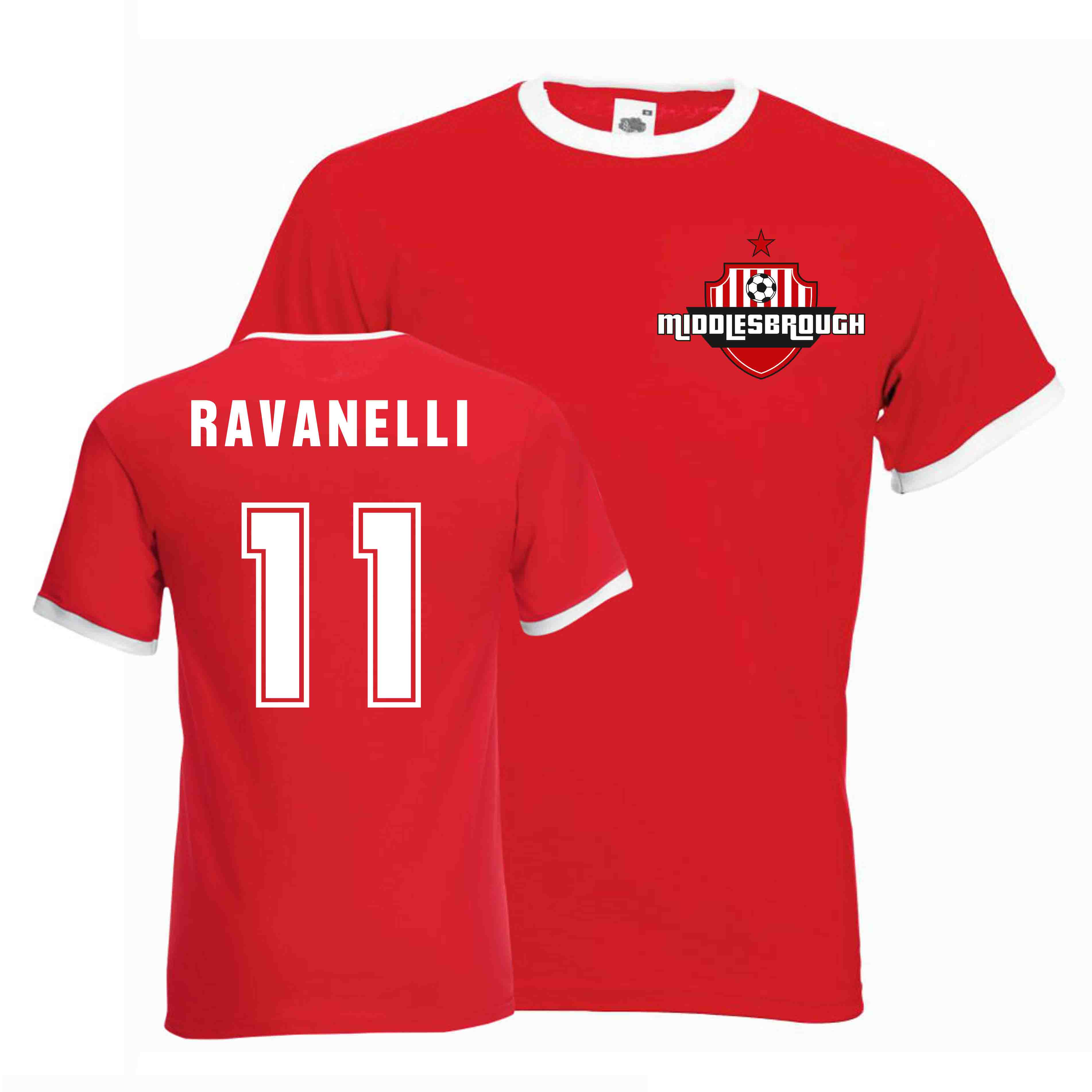 Fabrizio Ravanelli Middlesborough Ringer Tee (Red) Polyester Middlesbrough Uksoccershop Men's Red Xxl