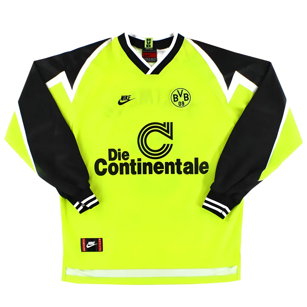 '95-'96 Borussia Dortmund Long Sleeve Home Shirt (S) (Very Good) Polyester Made By: Nike Men's Yellow Small