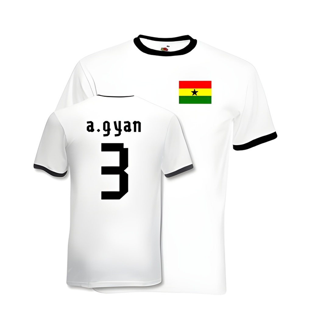 Asamoah Gyan Ghana Ringer Tee (White) Polyester Made By: Gildan Men's White Extra Large