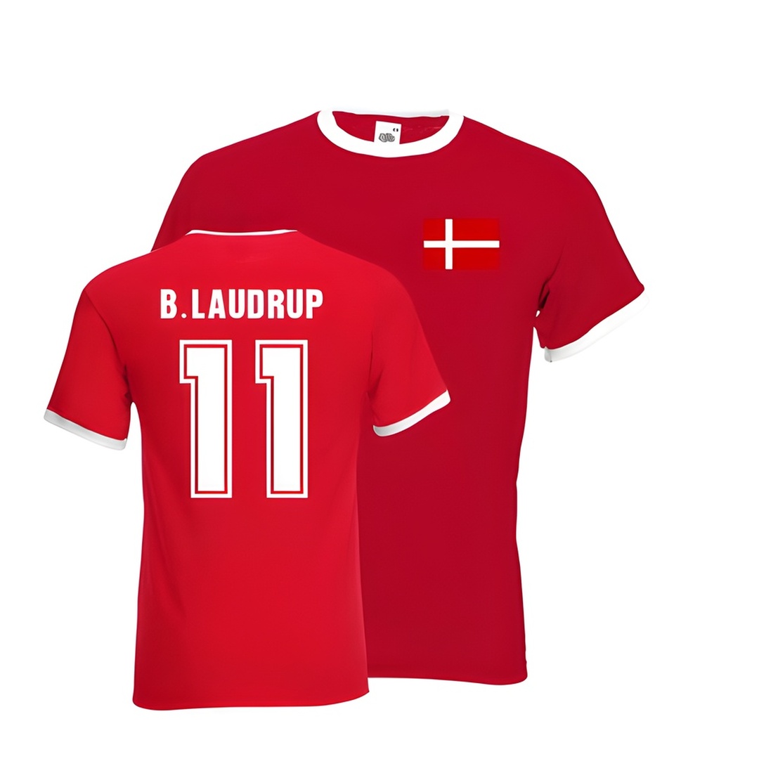 Brian Laudrup Denmark Ringer Tee (Red) Polyester Made By: Gildan Men's Red Medium