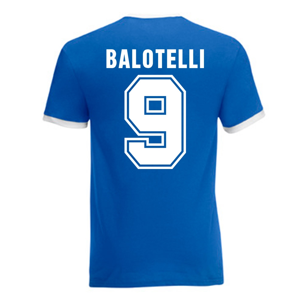 Mario Balotelli Italy Ringer Tee (Blue) Polyester Made By: Gildan Men's Blue Extra Large