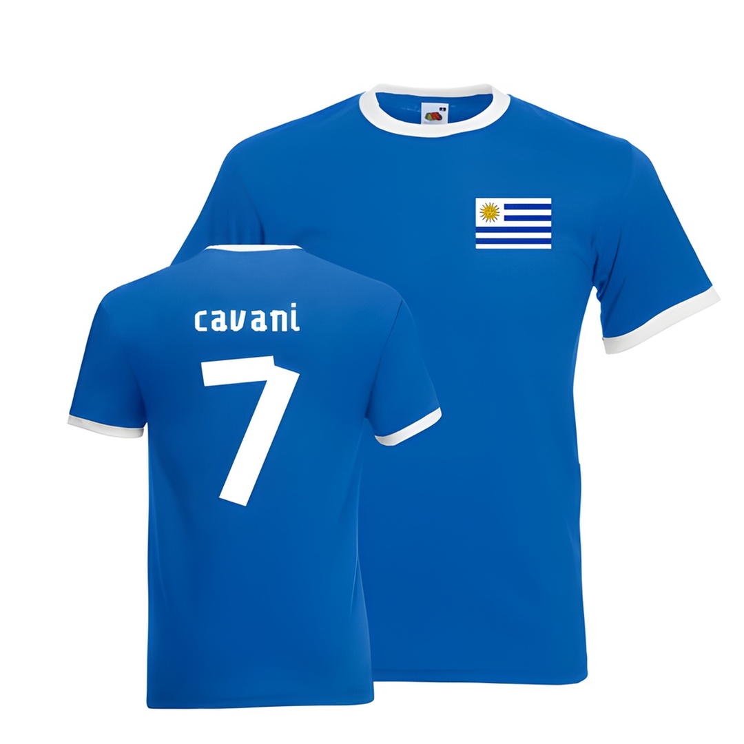 Click to view product details and reviews for Edison Cavani Uruguay Ringer Tee Blue.