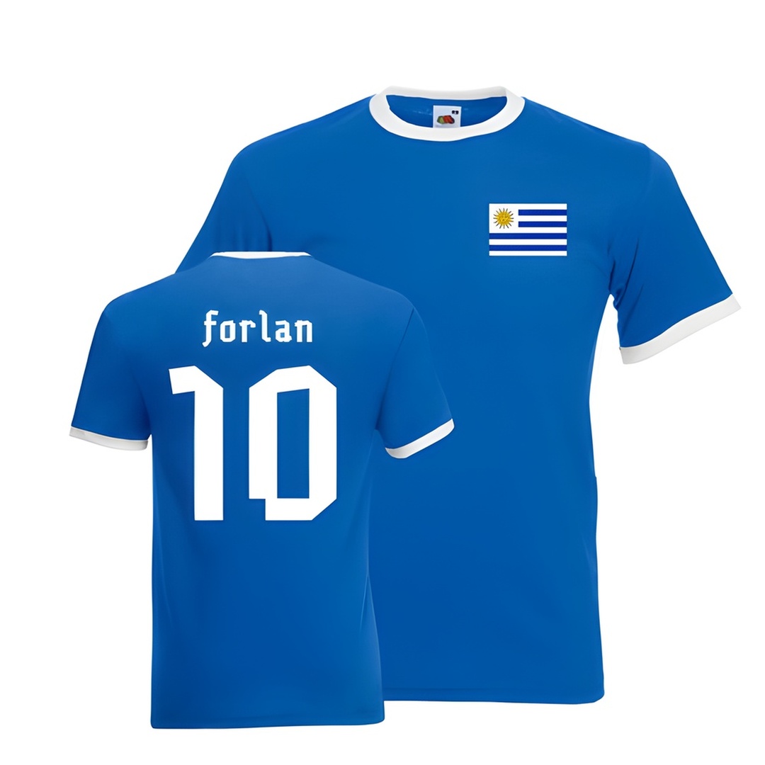 Diego Forlan Uruguay Ringer Tee (Blue) Polyester Made By: Gildan Men's Blue Large