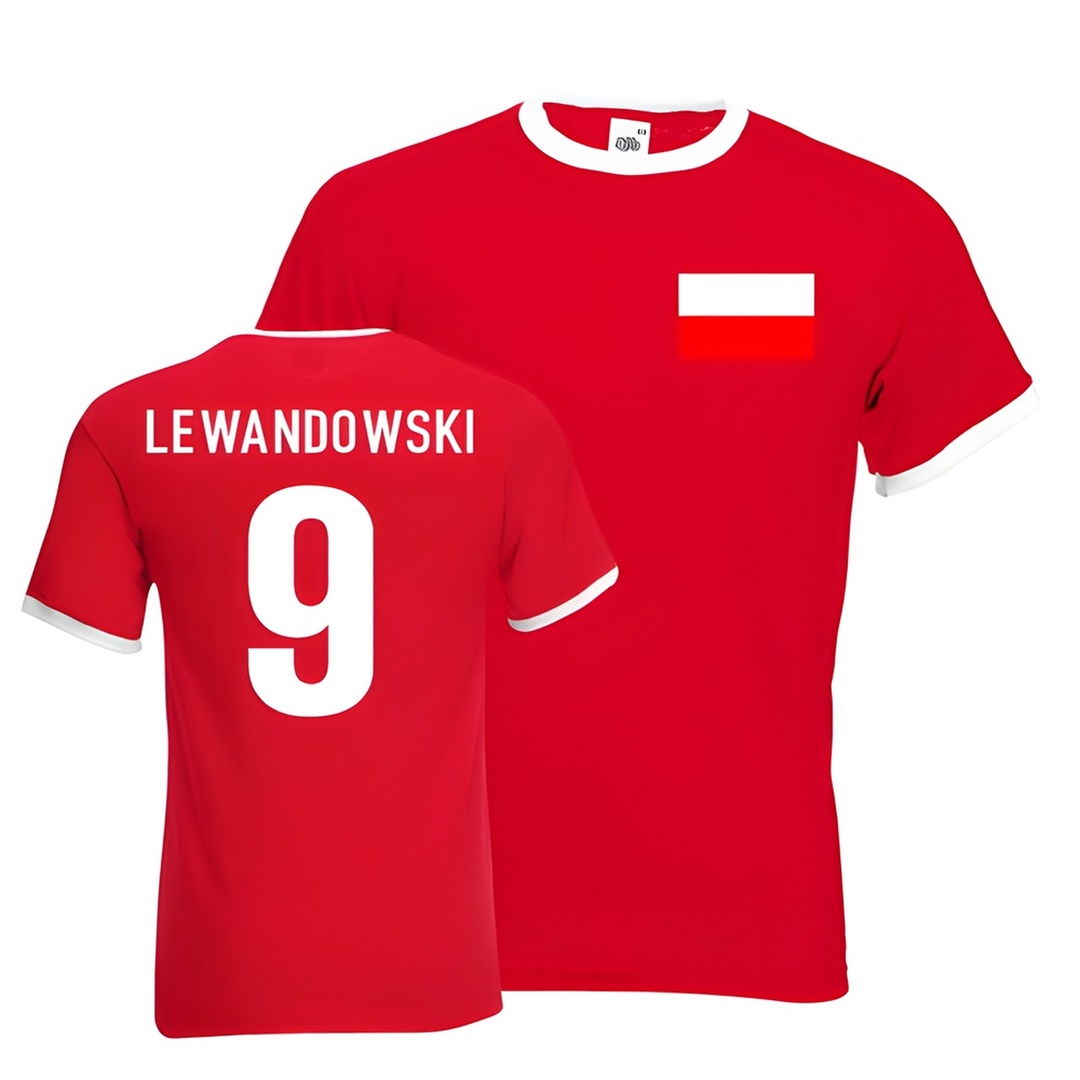 Robert Lewandowski Poland Ringer Tee (Red) Polyester Made By: Gildan Men's Red Xxl