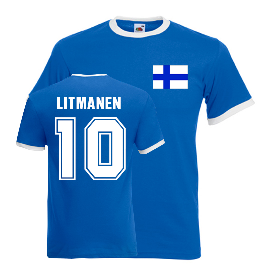 Click to view product details and reviews for Jari Litmanen Finland Ringer Tee Blue.