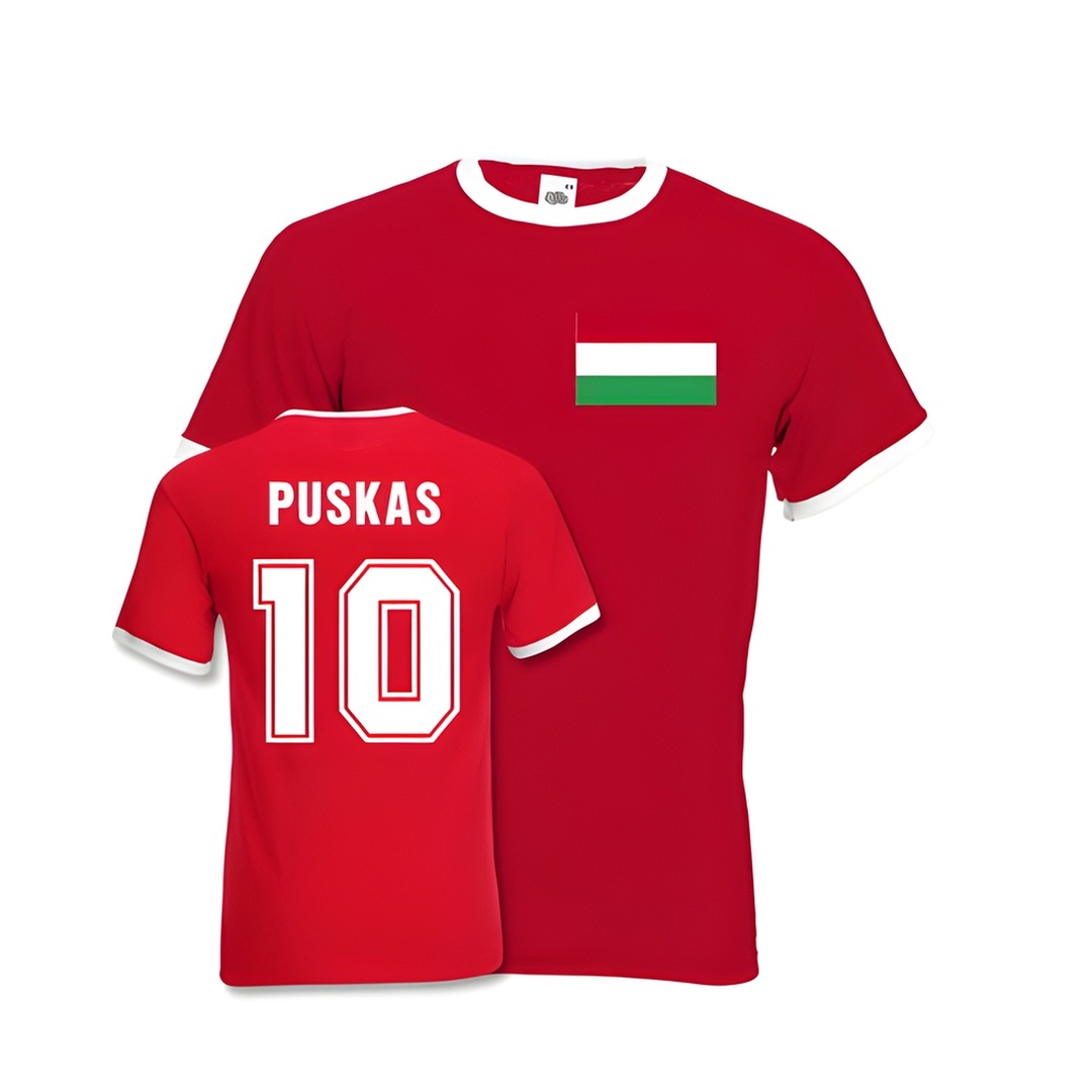 Ferenc Puskas Hungary Ringer Tee (Red) Polyester Made By: Gildan Men's Red Xxl
