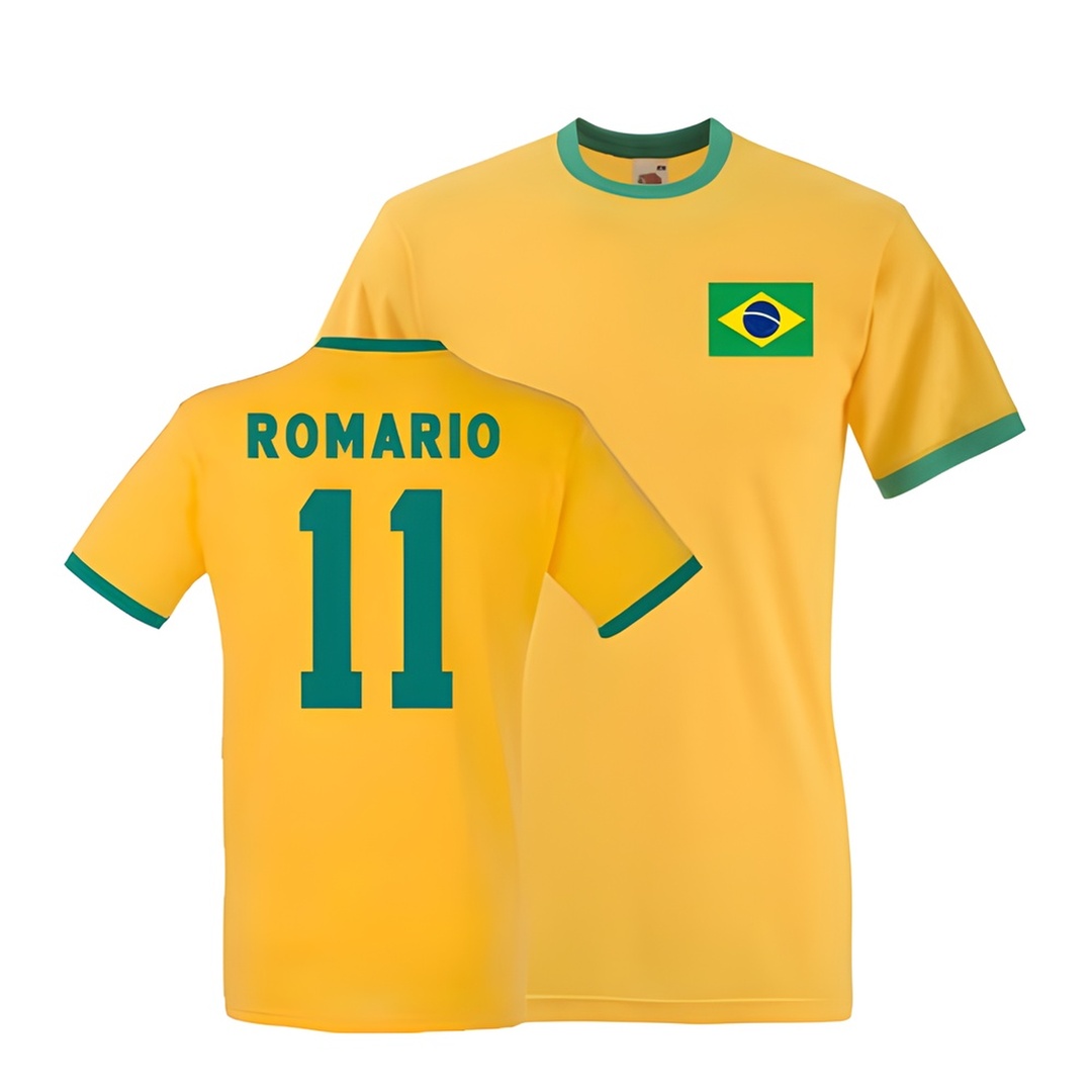 Romario Brazil Ringer Tee (Yellow) Polyester Made By: Gildan Men's Yellow Xxl