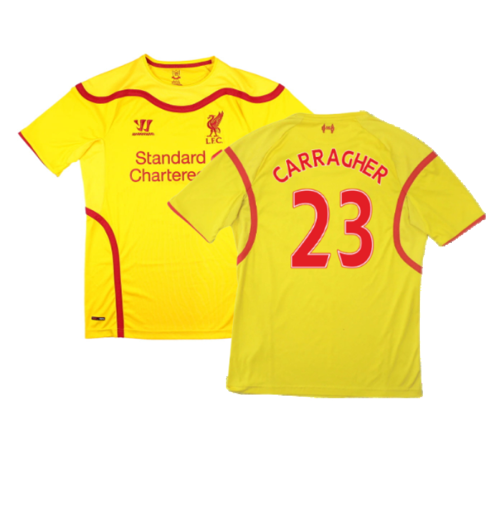 '14-'15 Liverpool Warrior Away Shirt (Mint) (Carragher 23) Polyester Men's Yellow Medium