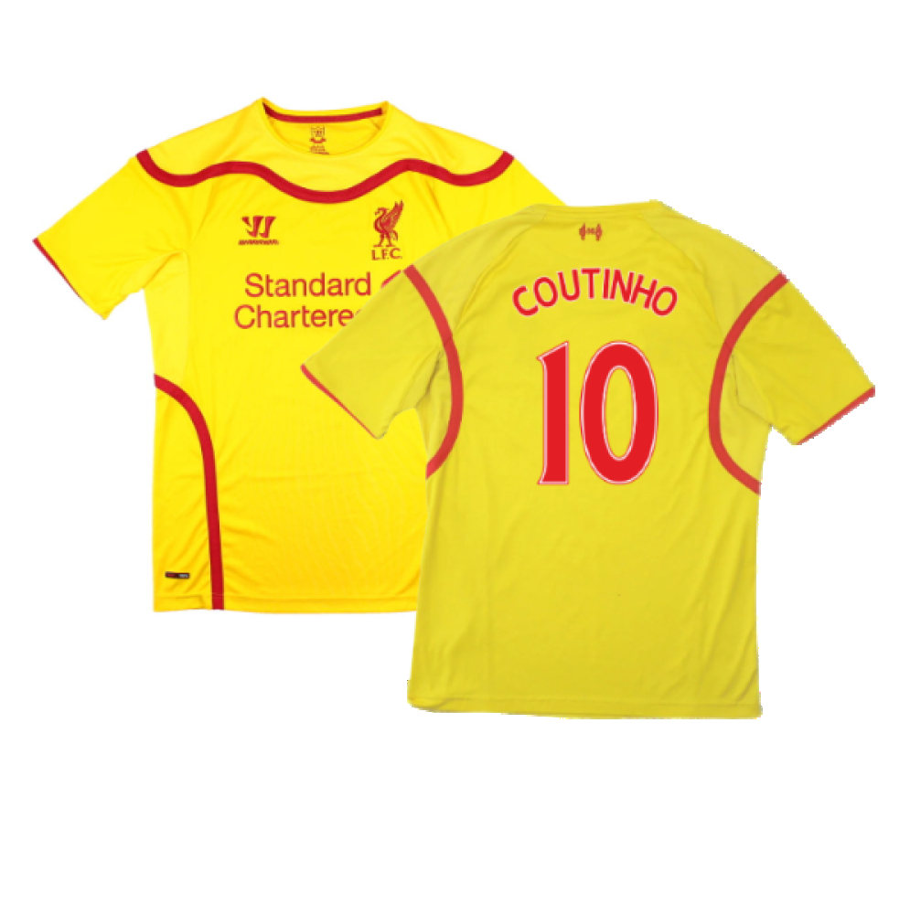 '14-'15 Liverpool Warrior Away Shirt (Mint) (Coutinho 10) Polyester Men's Yellow Medium