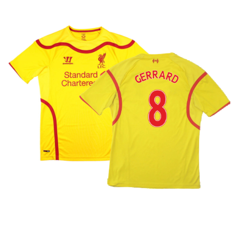 '14-'15 Liverpool Warrior Away Shirt (Mint) (Gerrard 8) Polyester Steven Gerrard Men's Yellow Medium