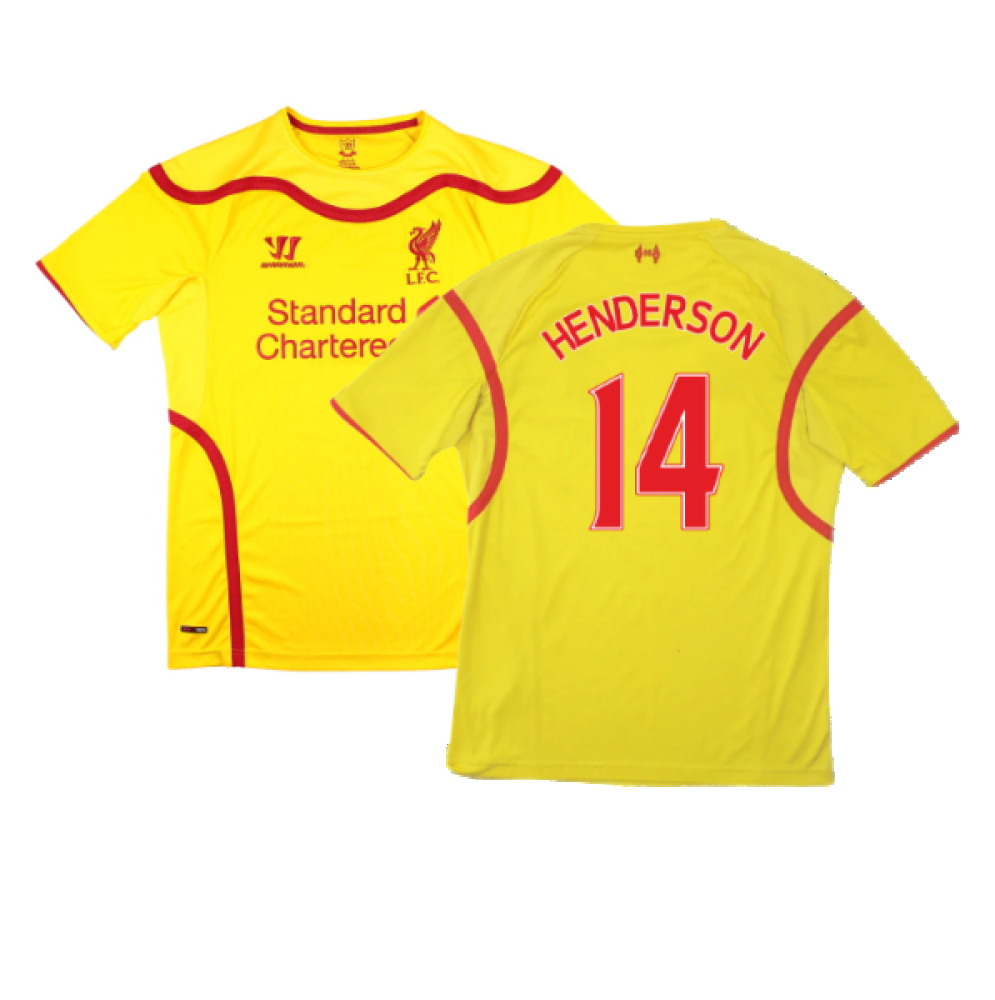 '14-'15 Liverpool Warrior Away Shirt (Mint) (Henderson 14) Polyester Men's Yellow Medium