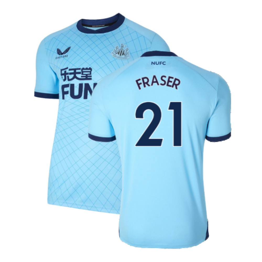 '21-'22 Newcastle United Third Shirt ) (Excellent) (Fraser 21) Polyester Made By: Castore Men's Blue Xxl