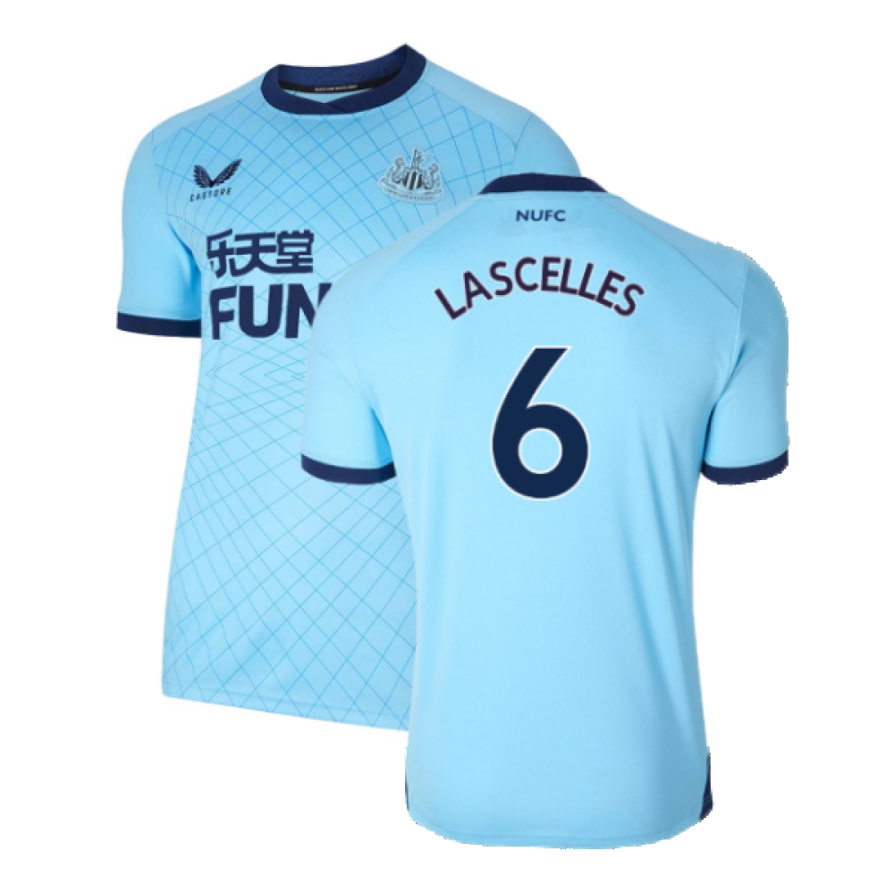 '21-'22 Newcastle United Third Shirt ) (Very Good) (Lascelles 6) Polyester Made By: Castore Men's Blue Extra Large