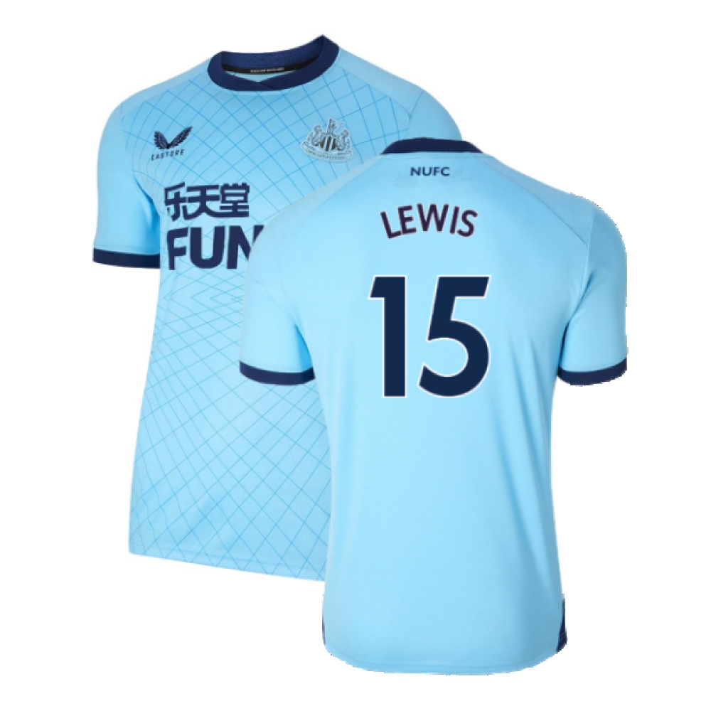 '21-'22 Newcastle United Third Shirt ) (Excellent) (Lewis 15) Polyester Made By: Castore Men's Blue Xxl