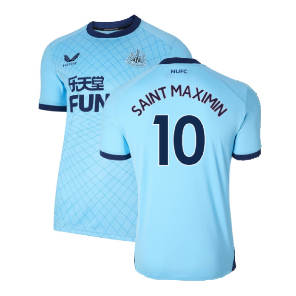 '21-'22 Newcastle United Third Shirt ) (Very Good) (Saint Maximin 10) Polyester Made By: Castore Men's Blue Extra Large