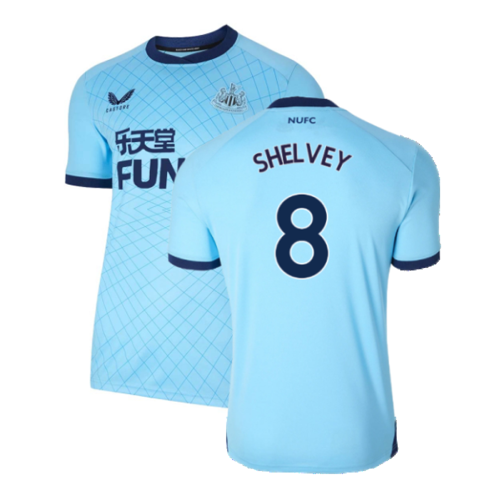 '21-'22 Newcastle United Third Shirt ) (Excellent) (Shelvey 8) Polyester Made By: Castore Men's Blue Xxl