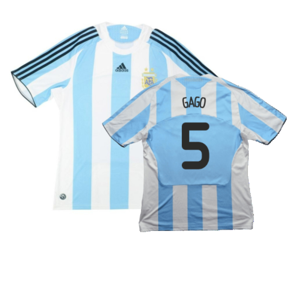 '08-'09 Argentina Home Shirt (S) (Very Good) (Gago 5) Polyester Made By: Adidas Men's Blue Small
