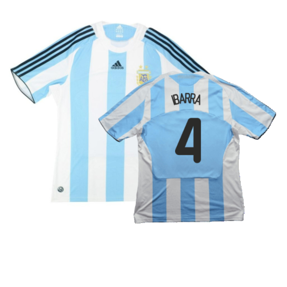 '08-'09 Argentina Home Shirt (S) (Very Good) (Ibarra 4) Polyester Made By: Adidas Men's Blue Small