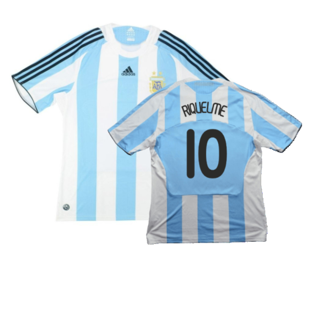 '08-'09 Argentina Home Shirt (S) (Very Good) (Riquelme 10) Polyester Made By: Adidas Men's Blue Small