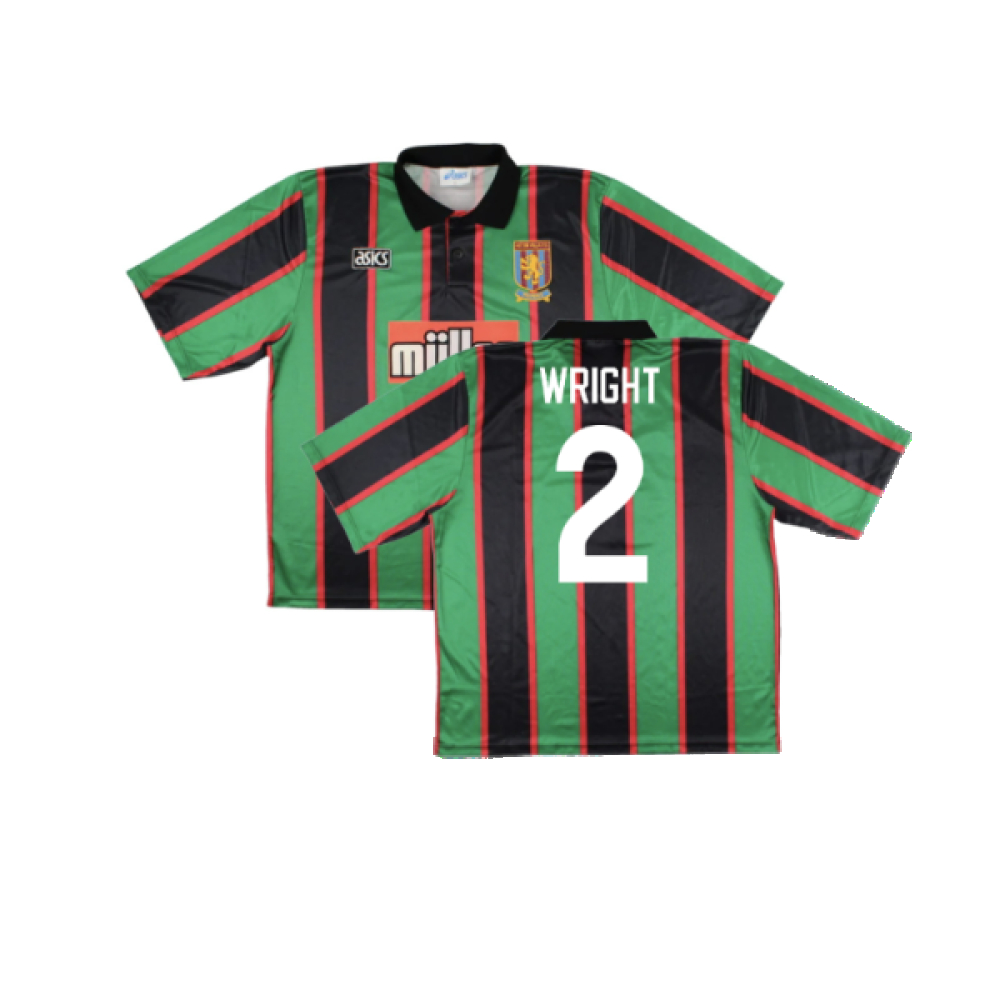 '93-'95 Aston Villa Away Shirt (L) (Good) (Wright 2) Polyester Made By: Asics Men's Green Large